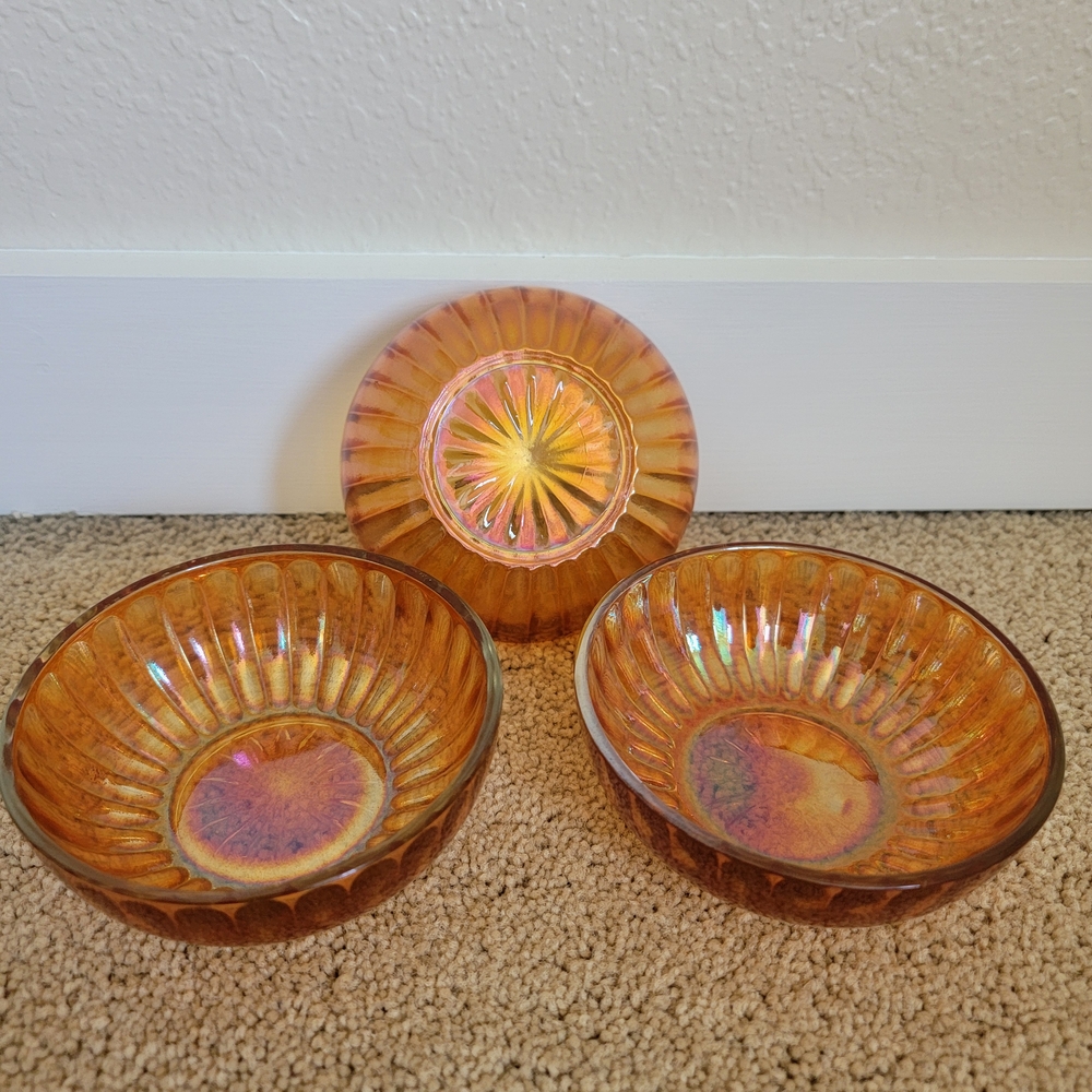 Vintage Marigold Carnival Glass Bowls/ Carnival Glass/Dessert Bowls